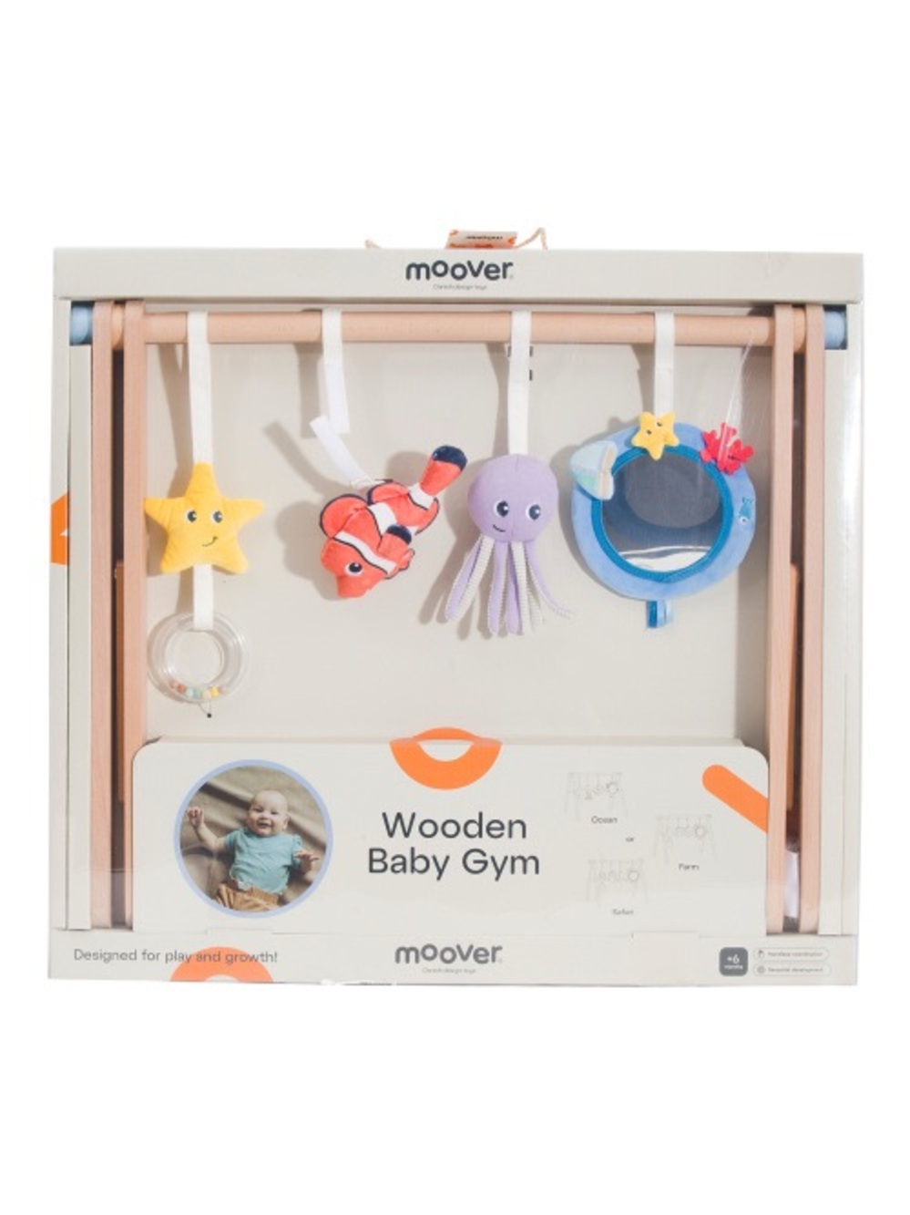 Wooden Baby Gym in Pastel Peach & Blue